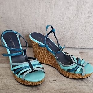 Women's Blue Strappy Wedge Sandals